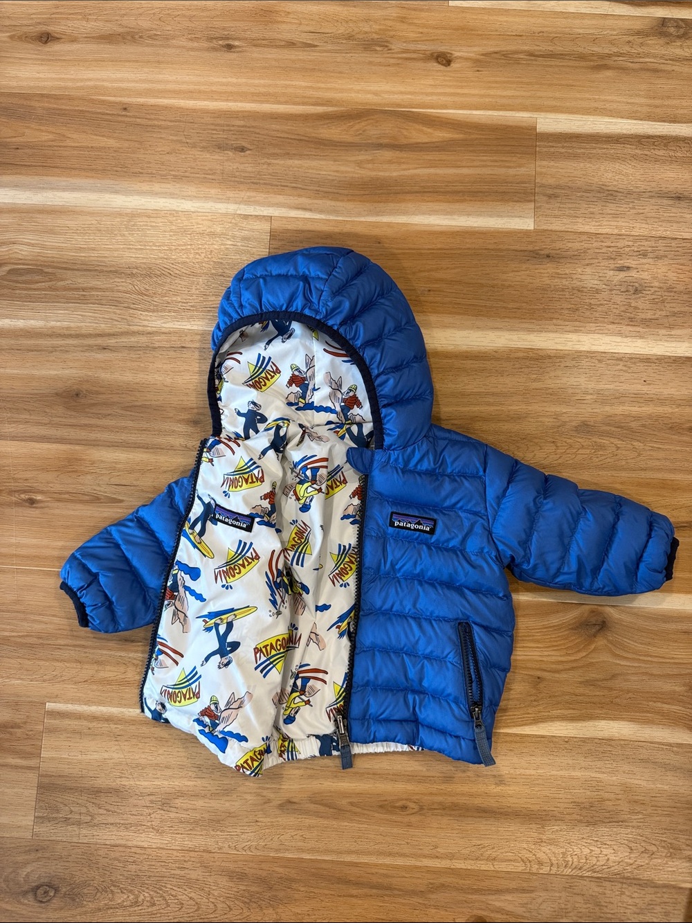 Patagonia Toddler Reversible Puffer Jacket - Bright Blue & Printed (9-12mo)